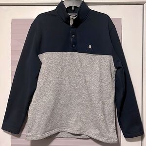 Izod Fleece-lined Sweater w/Pockets - Navy/White